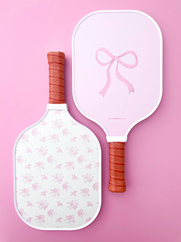 
                  
                    Load image into Gallery viewer, Rock Paper Scissors - Coquette Pink Bow Floral Pickleball Paddle
                  
                