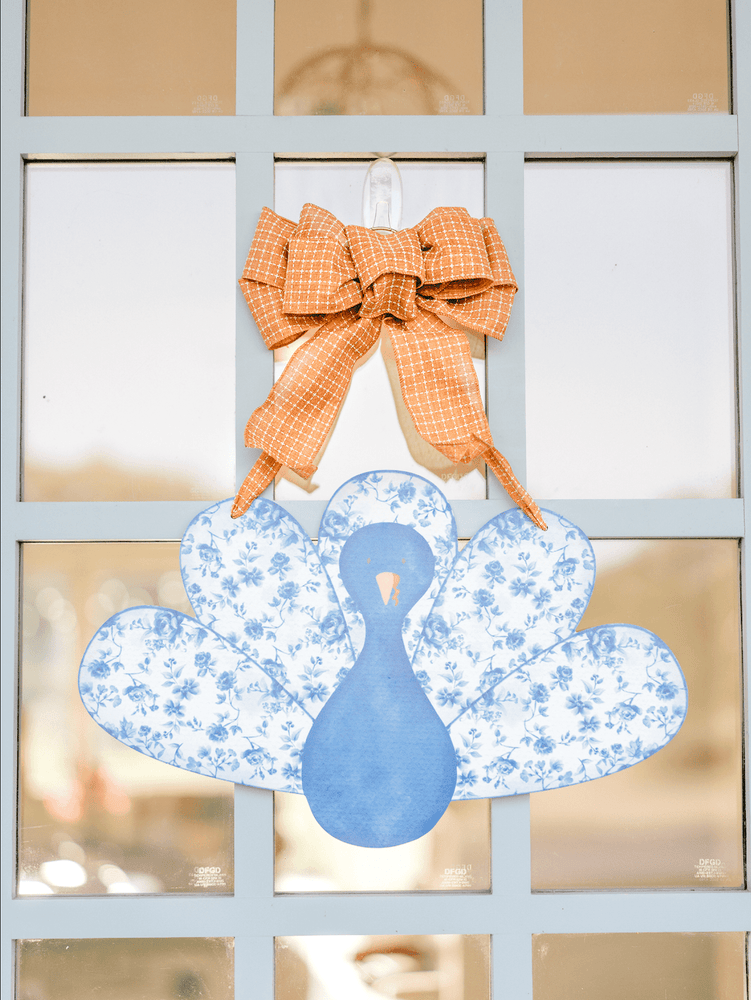 
                  
                    Load image into Gallery viewer, Front Porch Elegance - Chinoiserie Turkey (Blue)- Door Hanger: No Bow- Ribbon Hanger Only
                  
                