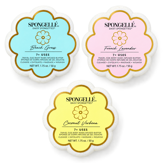 Daisy Spongette | Choose Your Fragrance | Spongellé — all options: Beach Grass, French Lavender, Coconut Verbena; choose one option.