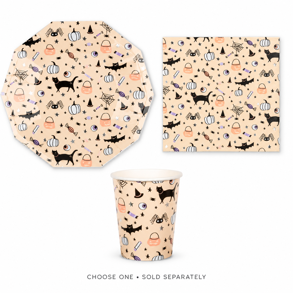 Daydream Society Hocus Pocus small plates, cups and large napkins — choose one pack; sold separately.