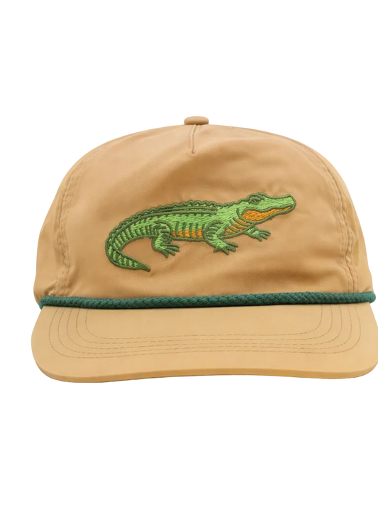 Lischka Brothers Alligator Rope Cap, Khaki, front view showing the design and rope detail