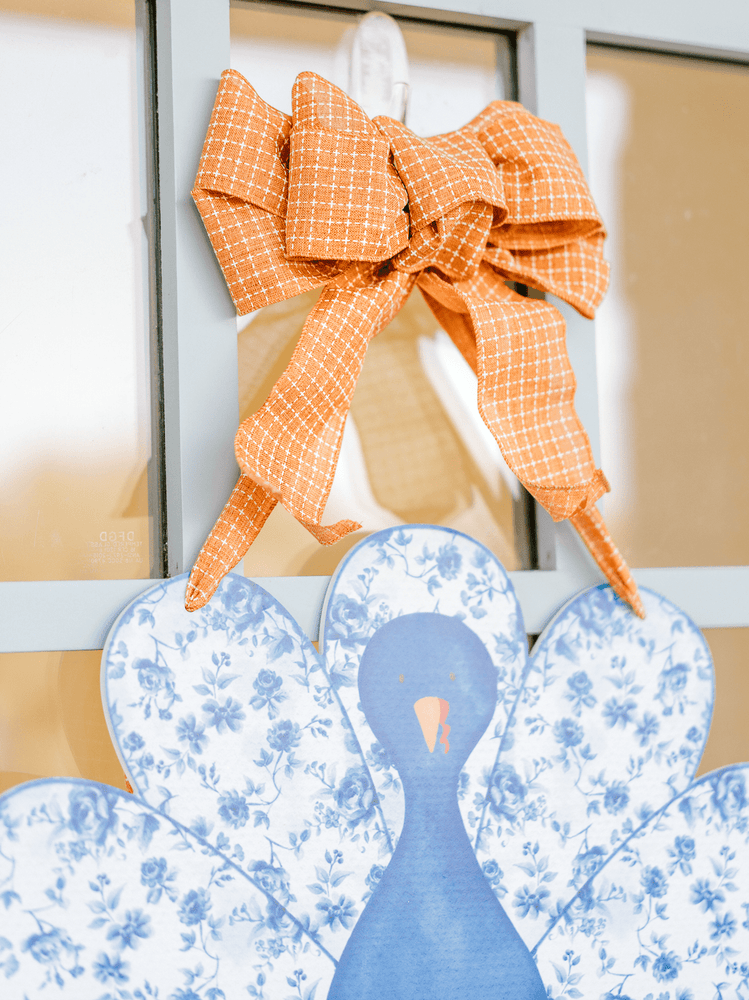 
                  
                    Load image into Gallery viewer, Front Porch Elegance - Chinoiserie Turkey (Blue)- Door Hanger: No Bow- Ribbon Hanger Only
                  
                