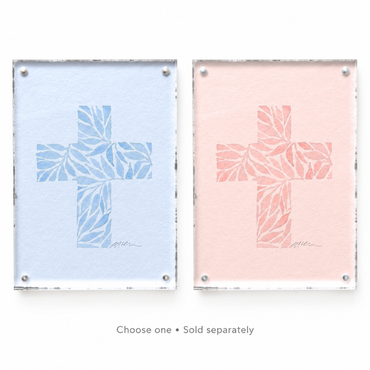 Framed Cross Watercolor Print | Blue + Pink | Ellen Davis Creative; choose one, sold separately.