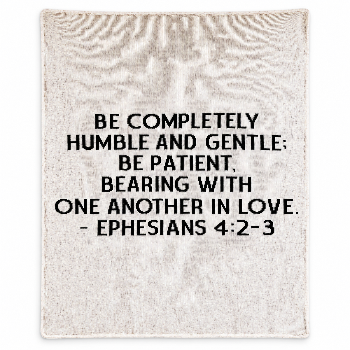 Ephesians 4:2-3 Recycled Cotton Throw Blanket, full-front studio view on white.