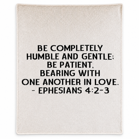 Ephesians 4:2-3 Recycled Cotton Throw Blanket, full-front studio view on white.