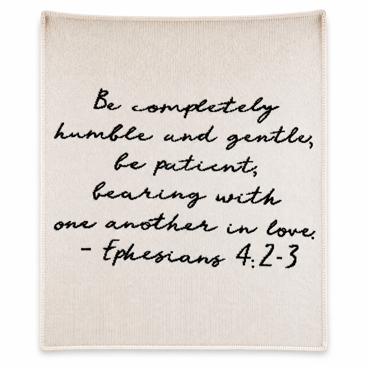 Ephesians 4:2-3 Recycled Cotton Throw Blanket | Natural, full-front studio view on white.
