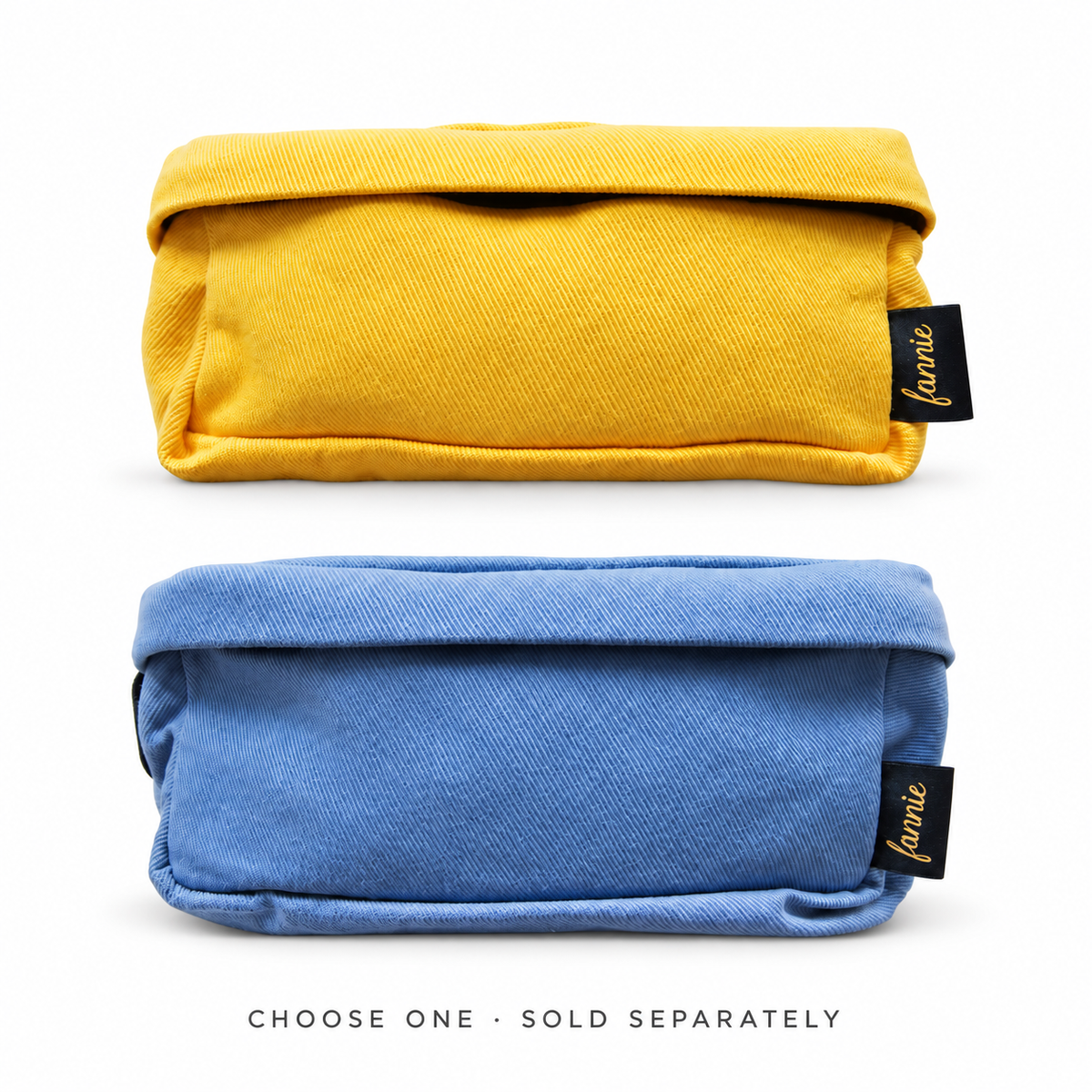 Fannie little kids belt bags in Ducky yellow and Sky blue — choose one, sold separately