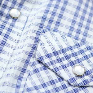 
                  
                    Load image into Gallery viewer, BlueQuail Clothing Co. - Navy Plaid Pearl Snap Romper: 6-12m
                  
                