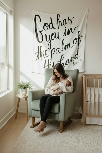 Isaiah 49:16 Scripture swaddle and faith-filled nursery keepsake