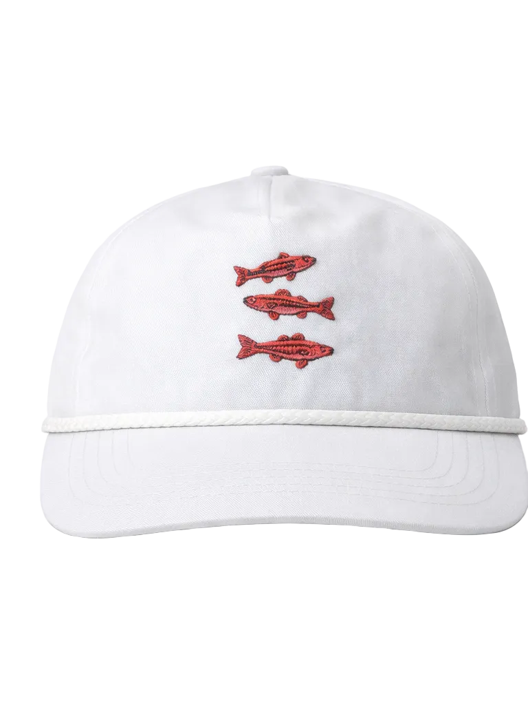 Lischka Brothers Redfish Rope Cap, White, front view showing the design and rope detail