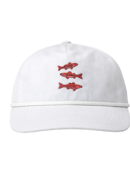 Lischka Brothers Redfish Rope Cap, White, front view showing the design and rope detail