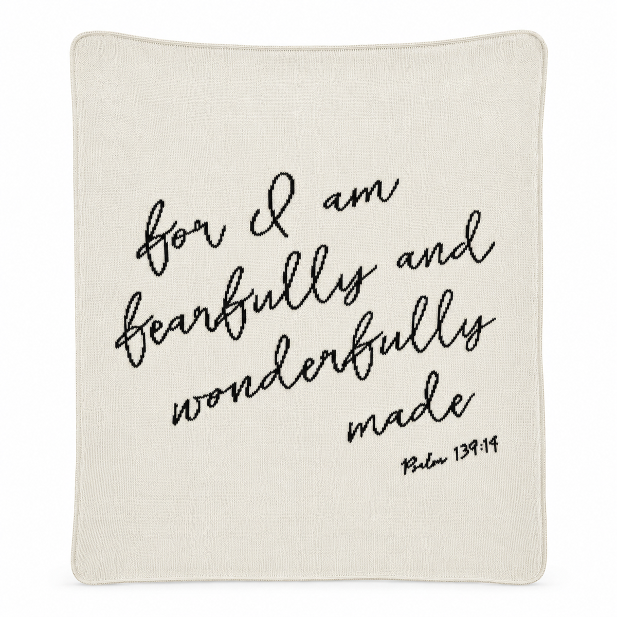 Fearfully and Wonderfully Made blanket in Natural, full studio view on white.