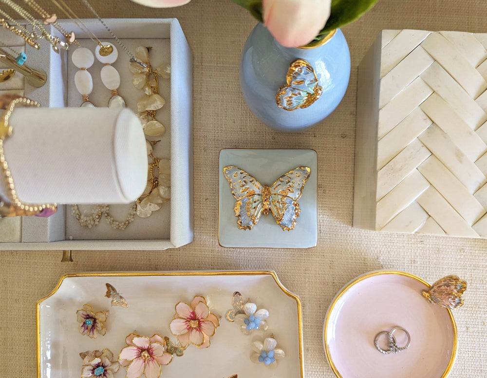 
                  
                    Load image into Gallery viewer, Lo Home | Ruby Clay - Gilded Butterflies Trays with 22K Gold Accent: Small
                  
                