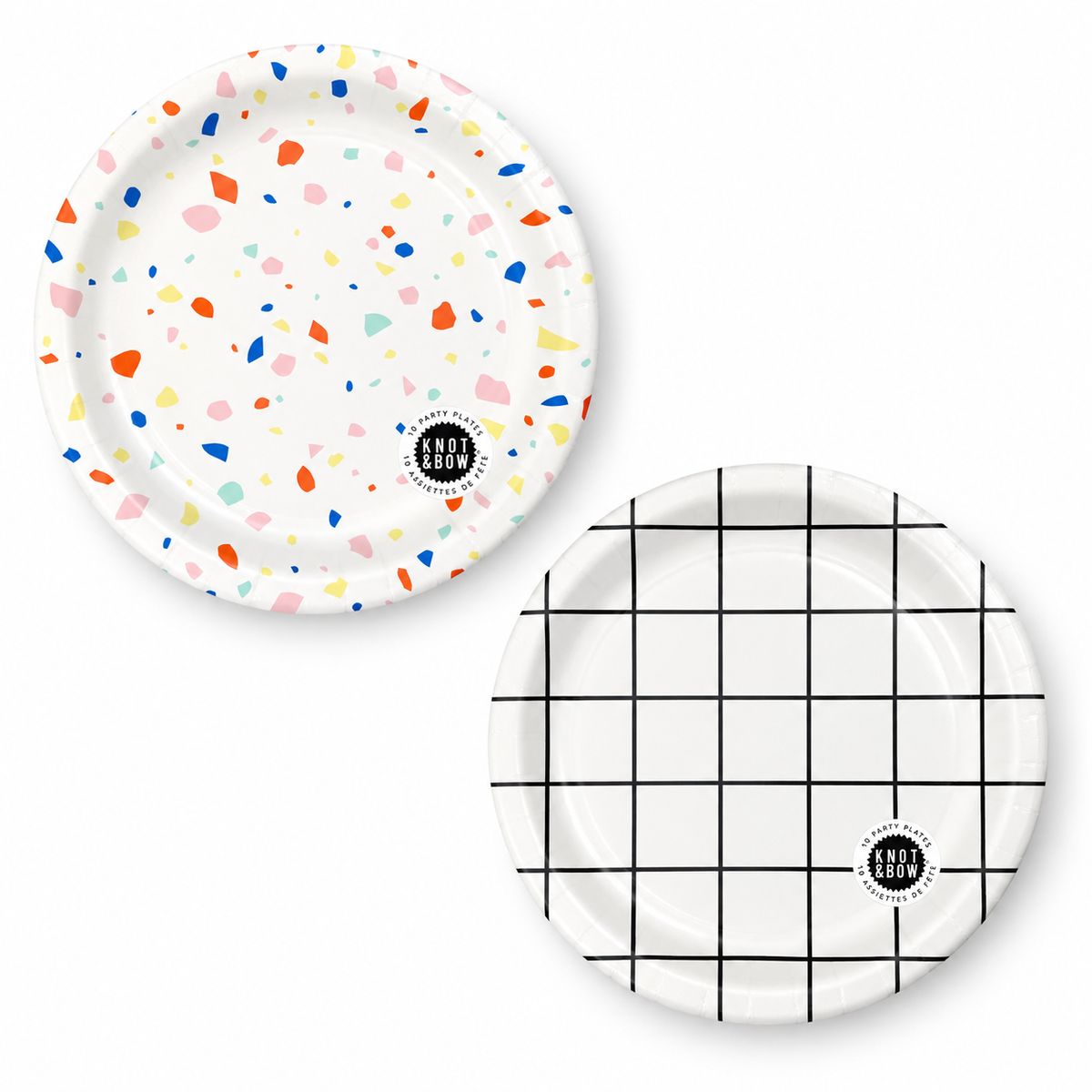 Knot & Bow - Party Plate Large — Rainbow Chip, Classic Window Pane