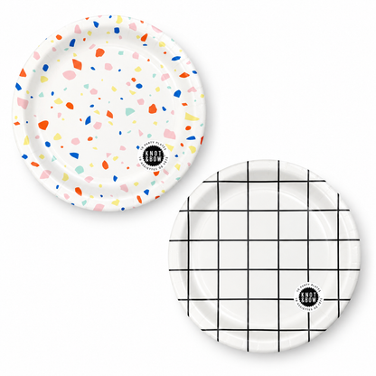 Knot & Bow - Party Plate Large — Rainbow Chip, Classic Window Pane