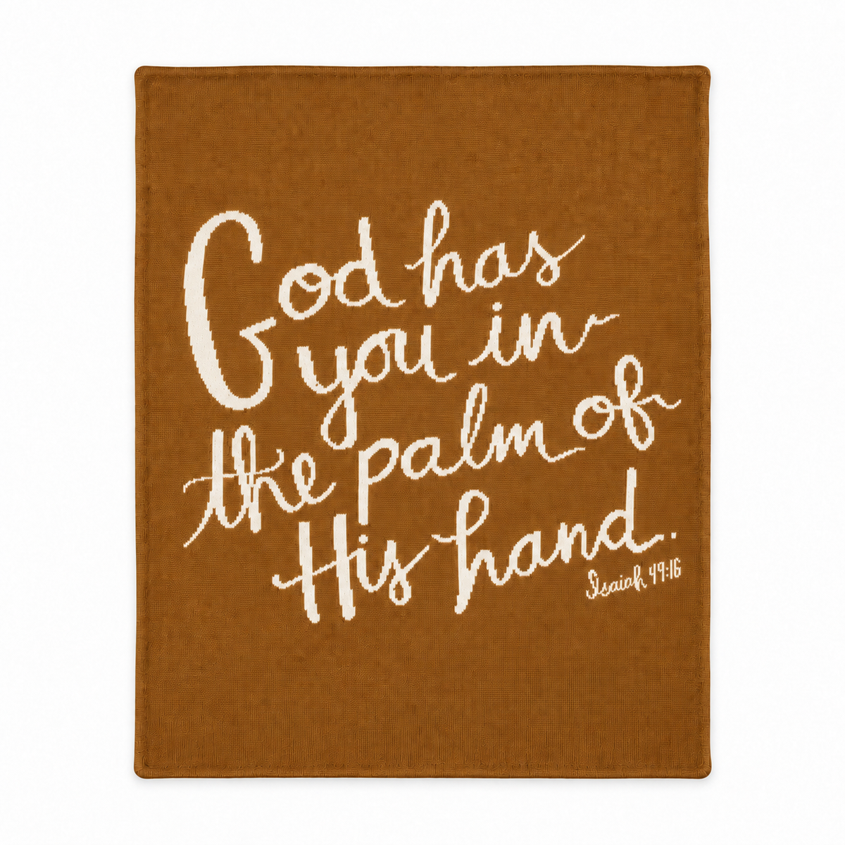 God Has You throw blanket — Caramel, centered artwork, full studio view.