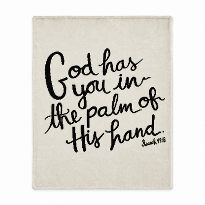 God Has You throw blanket — Natural, centered artwork, full studio view.