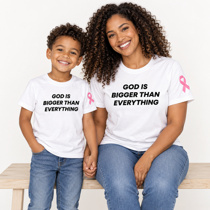 Mama and mini wearing coordinating god is bigger cloud styles — studio rendering