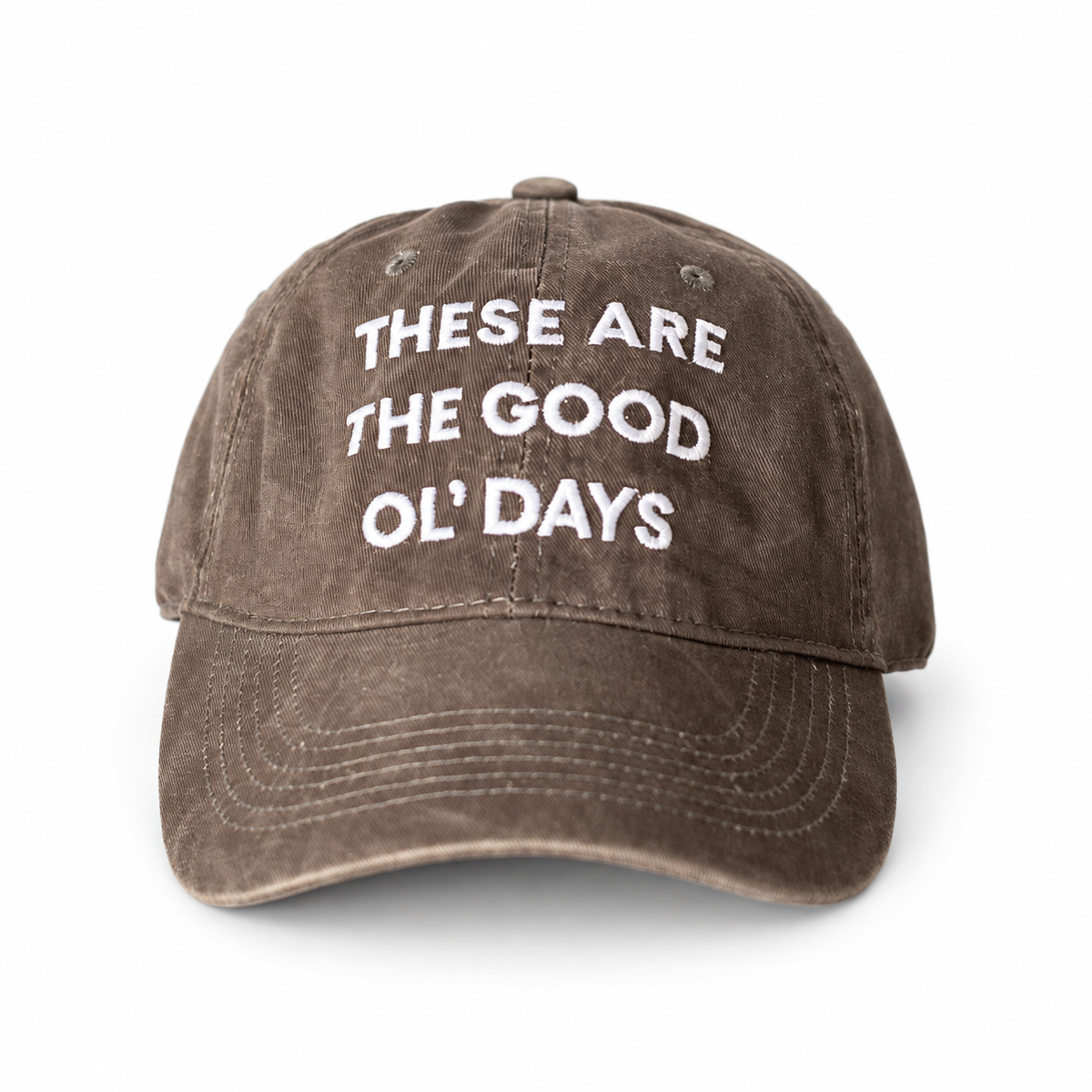Modern Burlap Good Ol' Days adult baseball cap in Brown — studio view