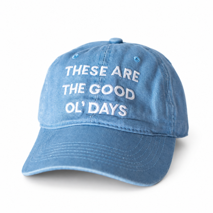Modern Burlap Good Ol' Days adult baseball cap in Dutch Blue — studio view