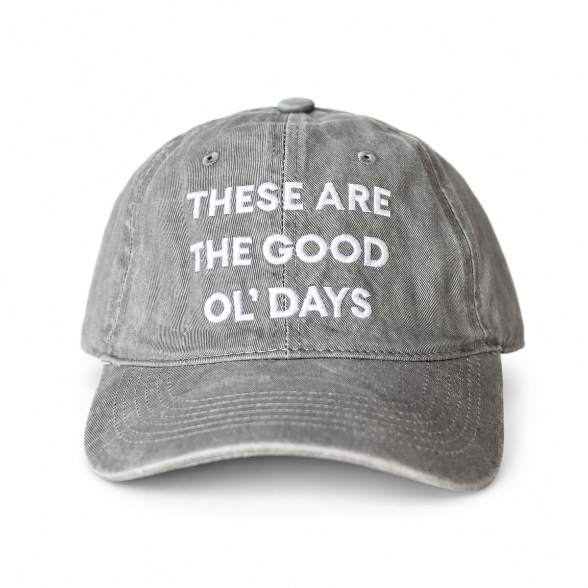 Modern Burlap Good Ol' Days adult baseball cap in Gray — studio view