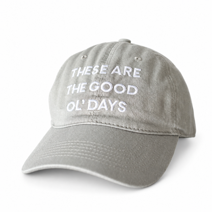 Modern Burlap Good Ol' Days adult baseball cap in Light Gray — studio view