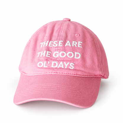 Modern Burlap Good Ol' Days adult baseball cap in Pink — studio view
