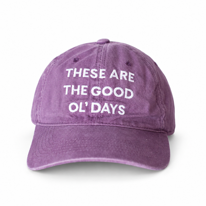 Modern Burlap Good Ol' Days adult baseball cap in Purple — studio view