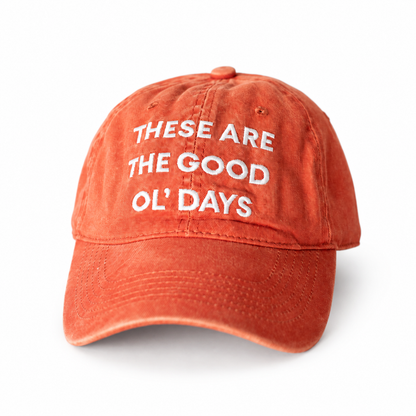 Modern Burlap Good Ol' Days adult baseball cap in Rust Orange — studio view
