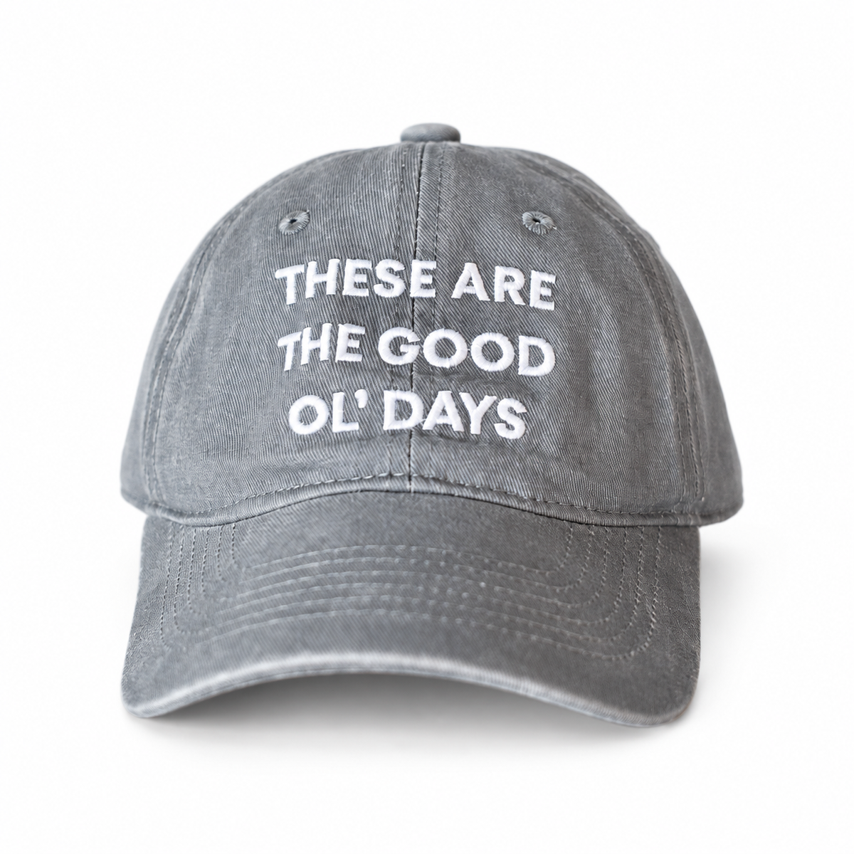 Modern Burlap Good Ol' Days child baseball cap in Gray — studio view