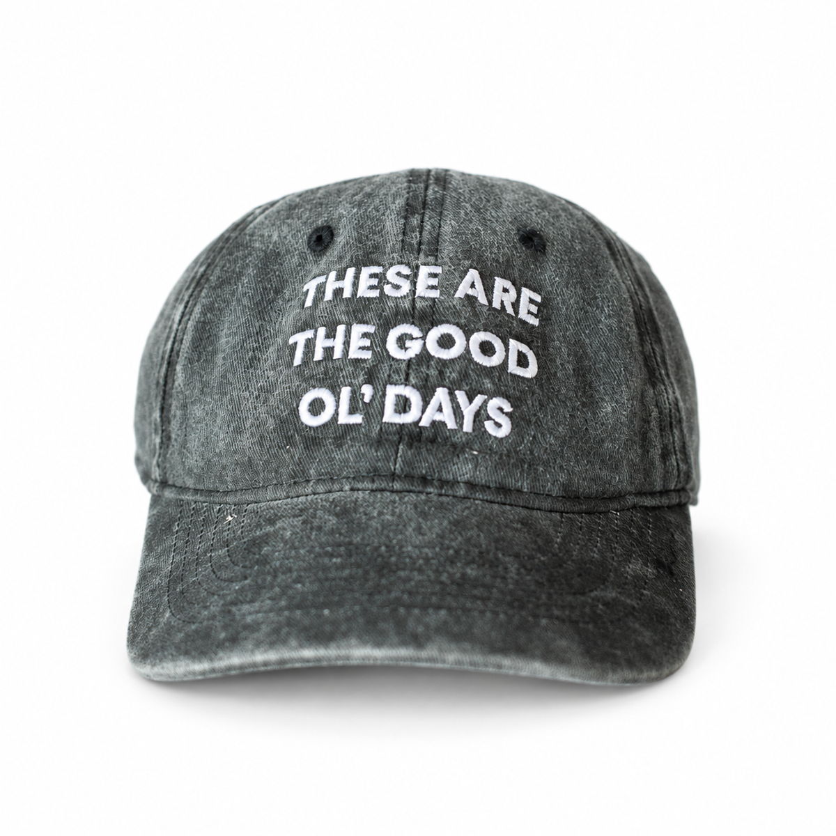 Modern Burlap Good Ol' Days child baseball cap in Washed Black — studio view