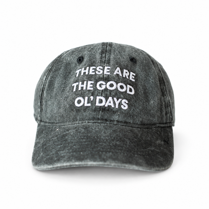 Modern Burlap Good Ol' Days child baseball cap in Washed Black — studio view