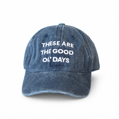 Modern Burlap Good Ol' Days child baseball cap in Washed Blue — studio view