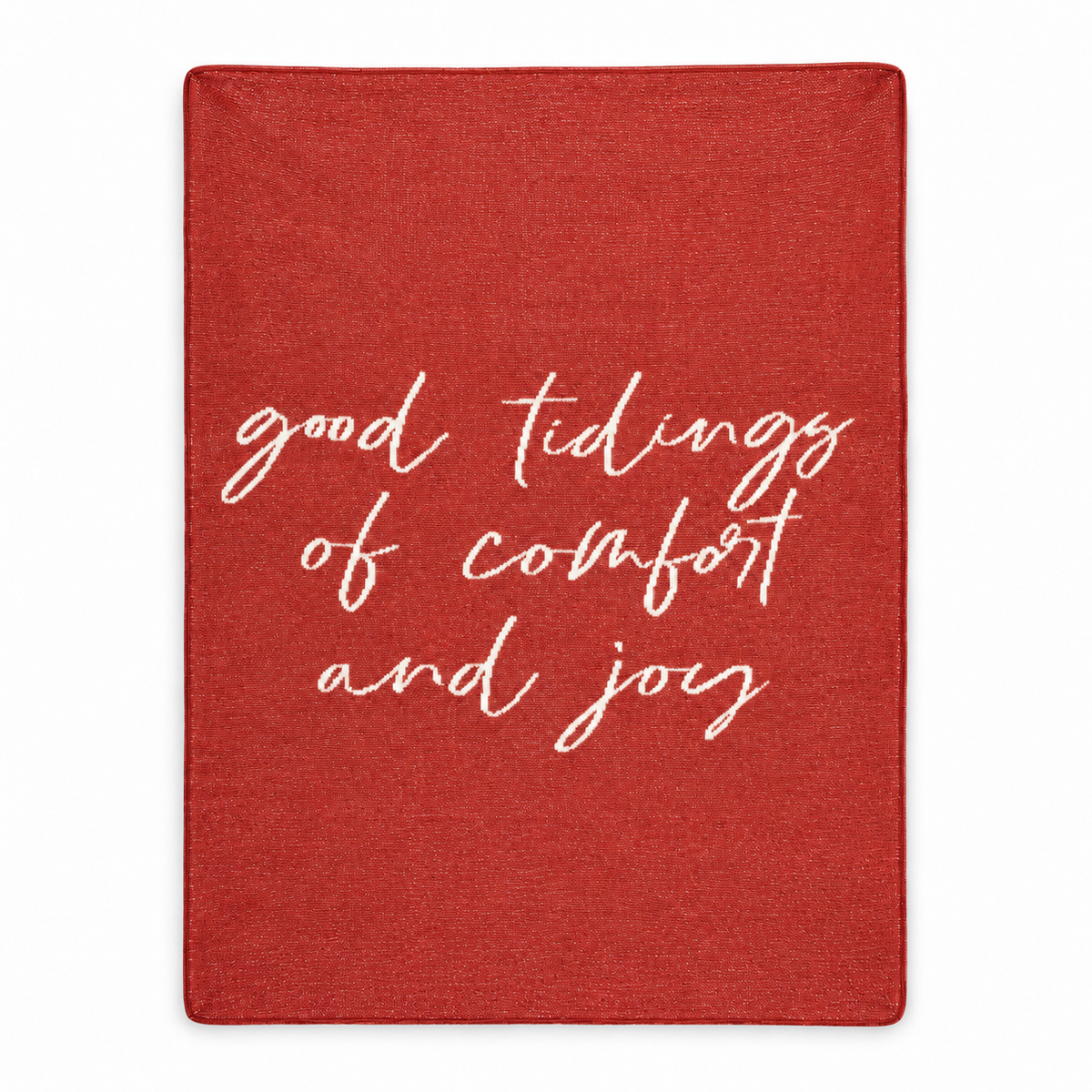 Good Tidings of Comfort and Joy recycled cotton blanket — Rust Red studio flat lay