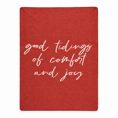 Good Tidings of Comfort and Joy recycled cotton blanket — Rust Red studio flat lay