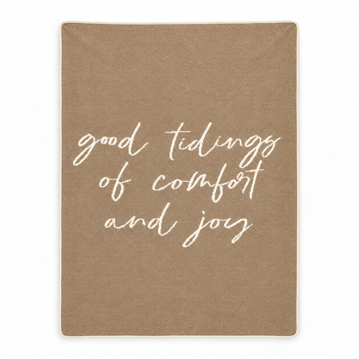 Good Tidings of Comfort and Joy recycled cotton blanket — Taupe studio flat lay