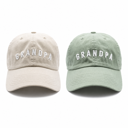 Rey to Z Grandpa hats in Dune and Dusty Sage, sold separately.