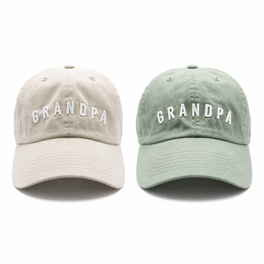 Rey to Z Grandpa hats in Dune and Dusty Sage, sold separately.