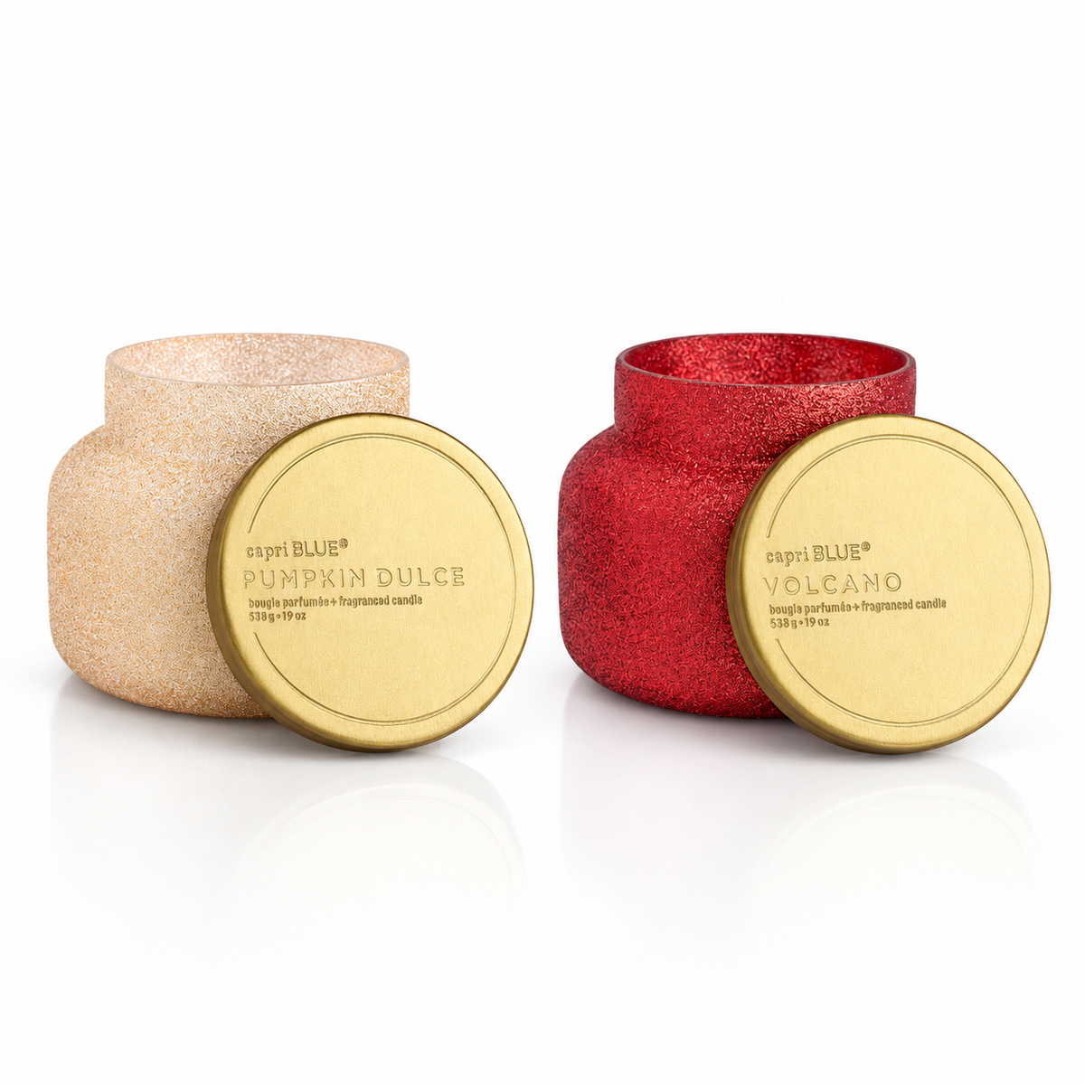 Glitter Signature Jar Candle | 19 oz | Capri Blue: Pumpkin Dulce / Champagne Glitter, Volcano / Glam Glitter. Options sold separately.
