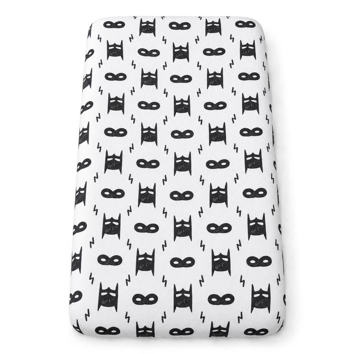 Hero Struck organic changing pad cover shown fitted on a pad against white.
