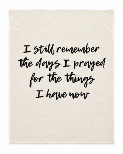 I Still Remember the Days I Prayed recycled cotton blanket — Natural studio flat lay