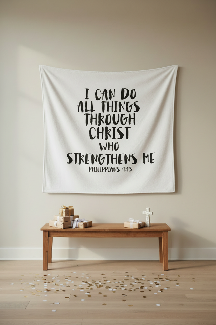 Philippians 4:13 Christian baby swaddle by Modern Burlap