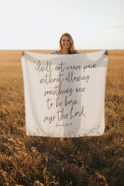 Isaiah 66:9 Scripture swaddle and wall art by Modern Burlap