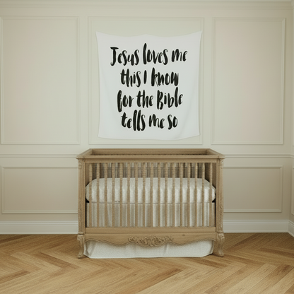 Jesus Loves Me Organic Swaddle + Wall Art | GOTS Certified Organic Cotton Muslin