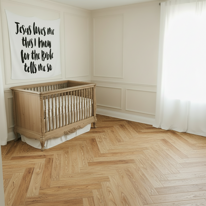 Jesus Loves Me Organic Swaddle + Wall Art | GOTS Certified Organic Cotton Muslin