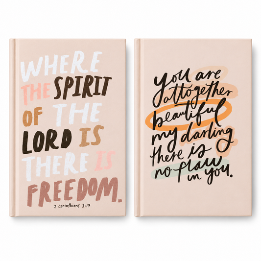 Hardcover Journal | Choose Your Design | Jenessa Wait — all options: 2 Corinthians 3:17, Song of Songs 4:7; choose one option.