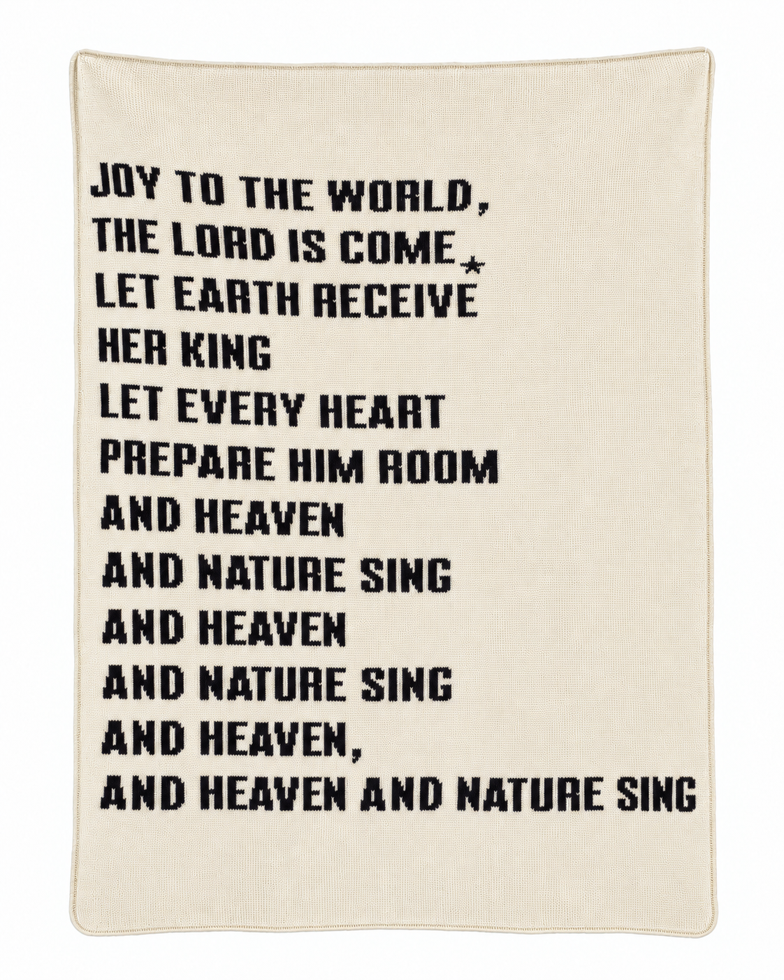 Joy to the World recycled cotton blanket in Natural, full design on white.