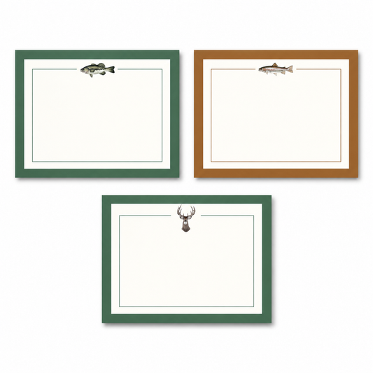 Flat Notecards | Set of 8 | Choose Your Design | Mads Studio & Co. — all options: Largemouth Bass, Rainbow Trout, Whitetail Deer; choose one option.