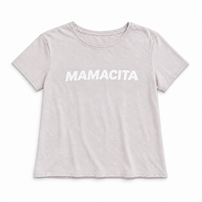 Mamacita organic women's tee with hemmed sleeves, front studio view