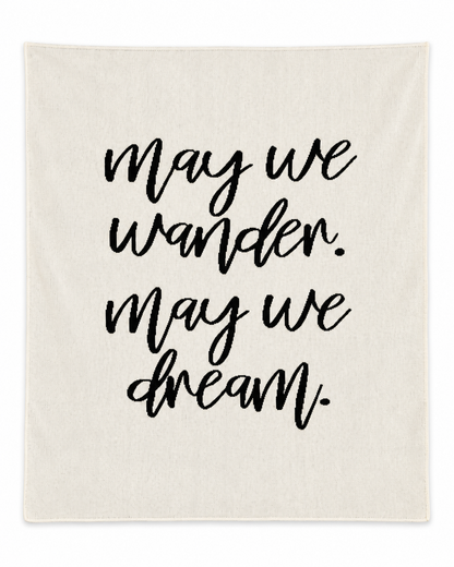 May We Wander recycled cotton blanket — Natural ivory studio flat lay